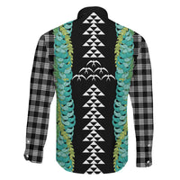 Black Palaka Hawaii Iwa Bird Family Matching Tank Maxi Dress and Hawaiian Shirt Hawaiian Kakau Jade Vine Lei - Polynesian Pride