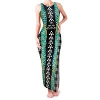 Black Palaka Hawaii Iwa Bird Family Matching Tank Maxi Dress and Hawaiian Shirt Hawaiian Kakau Jade Vine Lei - Polynesian Pride