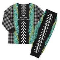 Black Palaka Hawaii Iwa Bird Christmas Pajama Set Hawaiian Kakau Jade Vine Lei LT14 - Polynesian Pride