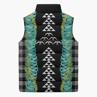 Black Palaka Hawaii Iwa Bird Sleeveless Puffer Jacket Hawaiian Kakau Jade Vine Lei LT14 - Polynesian Pride
