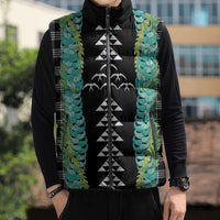 Black Palaka Hawaii Iwa Bird Sleeveless Puffer Jacket Hawaiian Kakau Jade Vine Lei LT14 - Polynesian Pride