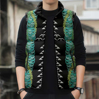 Black Palaka Hawaii Iwa Bird Sleeveless Puffer Jacket Hawaiian Kakau Jade Vine Lei LT14 - Polynesian Pride