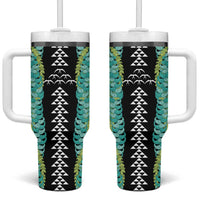 Black Palaka Hawaii Iwa Bird Tumbler With Handle Hawaiian Kakau Jade Vine Lei LT14 One Size: 40 oz Black - Polynesian Pride
