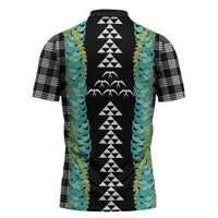 Black Palaka Hawaii Iwa Bird Zipper Polo Shirt Hawaiian Kakau Jade Vine Lei - Polynesian Pride