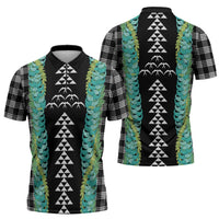 Black Palaka Hawaii Iwa Bird Zipper Polo Shirt Hawaiian Kakau Jade Vine Lei - Polynesian Pride