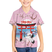 Japanese Torii Gate Cranes Personalised Family Matching Short Sleeve Bodycon Dress and Hawaiian Shirt Fuji Mount Sakura Seigaiha Pattern LT14 Son's Shirt Pink - Polynesian Pride