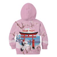 Japanese Torii Gate Cranes Personalised Kid Hoodie Fuji Mount Sakura Seigaiha Pattern