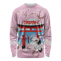 Japanese Torii Gate Cranes Personalised Long Sleeve Shirt Fuji Mount Sakura Seigaiha Pattern LT14 Unisex Pink - Polynesian Pride