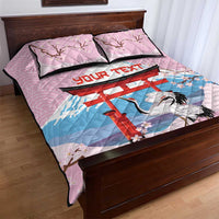 Japanese Torii Gate Cranes Personalised Quilt Bed Set Fuji Mount Sakura Seigaiha Pattern