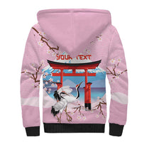 Japanese Torii Gate Cranes Personalised Sherpa Hoodie Fuji Mount Sakura Seigaiha Pattern LT14 - Polynesian Pride