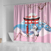 Japanese Torii Gate Cranes Personalised Shower Curtain Fuji Mount Sakura Seigaiha Pattern
