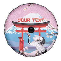 Japanese Torii Gate Cranes Personalised Spare Tire Cover Fuji Mount Sakura Seigaiha Pattern