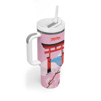 Japanese Torii Gate Cranes Personalised Tumbler With Handle Fuji Mount Sakura Seigaiha Pattern