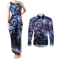 Matariki New Zealand Couples Matching Tank Maxi Dress and Long Sleeve Button Shirt NZ Niho Taniwha Maori New Year Blue Galaxy