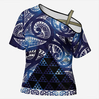 Matariki New Zealand Cross Shoulder Shirt NZ Niho Taniwha Maori New Year Blue Galaxy LT14 Female Blue - Polynesian Pride
