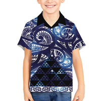 Matariki New Zealand Family Matching Short Sleeve Bodycon Dress and Hawaiian Shirt NZ Niho Taniwha Maori New Year Blue Galaxy