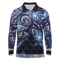 Matariki New Zealand Long Sleeve Polo Shirt NZ Niho Taniwha Maori New Year Blue Galaxy