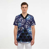 Matariki New Zealand Scrub Top NZ Niho Taniwha Maori New Year Blue Galaxy