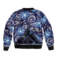 Matariki New Zealand Sleeve Zip Bomber Jacket NZ Niho Taniwha Maori New Year Blue Galaxy