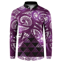 Matariki New Zealand Button Sweatshirt NZ Niho Taniwha Maori New Year Purple Galaxy