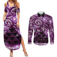 Matariki New Zealand Couples Matching Summer Maxi Dress and Long Sleeve Button Shirt NZ Niho Taniwha Maori New Year Purple Galaxy LT14 Purple - Polynesian Pride