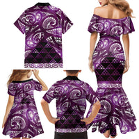 Matariki New Zealand Family Matching Mermaid Dress and Hawaiian Shirt NZ Niho Taniwha Maori New Year Purple Galaxy
