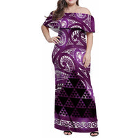 Matariki New Zealand Family Matching Off Shoulder Maxi Dress and Hawaiian Shirt NZ Niho Taniwha Maori New Year Purple Galaxy