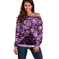 Matariki New Zealand Off Shoulder Sweater NZ Niho Taniwha Maori New Year Purple Galaxy LT14 Women Purple - Polynesian Pride