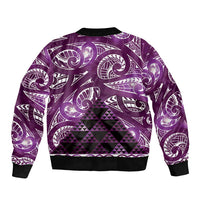 Matariki New Zealand Sleeve Zip Bomber Jacket NZ Niho Taniwha Maori New Year Purple Galaxy LT14 - Polynesian Pride