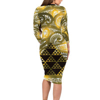 Matariki New Zealand Family Matching Long Sleeve Bodycon Dress and Hawaiian Shirt NZ Niho Taniwha Maori New Year Yellow Galaxy