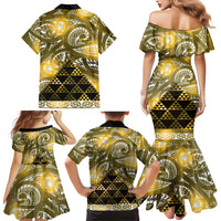 Matariki New Zealand Family Matching Mermaid Dress and Hawaiian Shirt NZ Niho Taniwha Maori New Year Yellow Galaxy