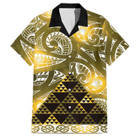 Matariki New Zealand Family Matching Off Shoulder Short Dress and Hawaiian Shirt NZ Niho Taniwha Maori New Year Yellow Galaxy