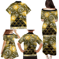 Matariki New Zealand Family Matching Puletasi and Hawaiian Shirt NZ Niho Taniwha Maori New Year Yellow Galaxy