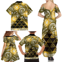Matariki New Zealand Family Matching Summer Maxi Dress and Hawaiian Shirt NZ Niho Taniwha Maori New Year Yellow Galaxy