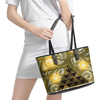 Matariki New Zealand Leather Tote Bag NZ Niho Taniwha Maori New Year Yellow Galaxy