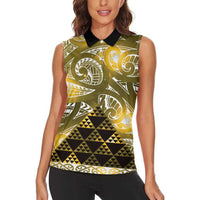 Matariki New Zealand Women Sleeveless Polo Shirt NZ Niho Taniwha Maori New Year Yellow Galaxy LT14 - Polynesian Pride