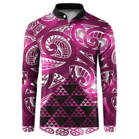 Matariki New Zealand Button Sweatshirt NZ Niho Taniwha Maori New Year Pink Galaxy