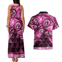 Matariki New Zealand Couples Matching Tank Maxi Dress and Hawaiian Shirt NZ Niho Taniwha Maori New Year Pink Galaxy