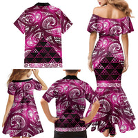 Matariki New Zealand Family Matching Mermaid Dress and Hawaiian Shirt NZ Niho Taniwha Maori New Year Pink Galaxy