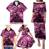 Matariki New Zealand Family Matching Puletasi and Hawaiian Shirt NZ Niho Taniwha Maori New Year Pink Galaxy