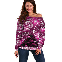 Matariki New Zealand Off Shoulder Sweater NZ Niho Taniwha Maori New Year Pink Galaxy LT14 Women Pink - Polynesian Pride
