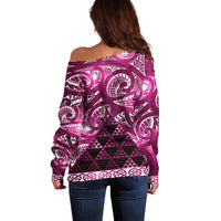 Matariki New Zealand Off Shoulder Sweater NZ Niho Taniwha Maori New Year Pink Galaxy LT14 - Polynesian Pride