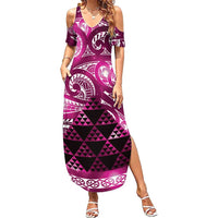 Matariki New Zealand Summer Maxi Dress NZ Niho Taniwha Maori New Year Pink Galaxy