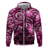 Matariki New Zealand Zip Hoodie NZ Niho Taniwha Maori New Year Pink Galaxy