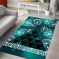 Matariki New Zealand Area Rug NZ Niho Taniwha Maori New Year Cyan Galaxy