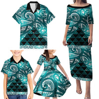 Matariki New Zealand Family Matching Puletasi and Hawaiian Shirt NZ Niho Taniwha Maori New Year Cyan Galaxy