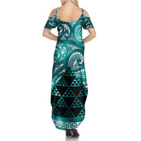 Matariki New Zealand Family Matching Summer Maxi Dress and Hawaiian Shirt NZ Niho Taniwha Maori New Year Cyan Galaxy