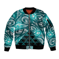 Matariki New Zealand Sleeve Zip Bomber Jacket NZ Niho Taniwha Maori New Year Cyan Galaxy