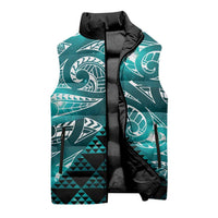 Matariki New Zealand Sleeveless Puffer Jacket NZ Niho Taniwha Maori New Year Cyan Galaxy