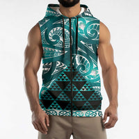 Matariki New Zealand Sleeveless Zip Hoodie NZ Niho Taniwha Maori New Year Cyan Galaxy